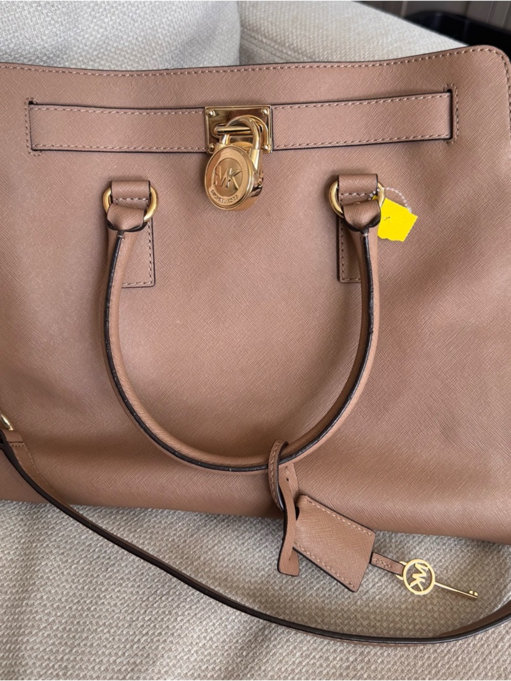 Michael Kors Hamilton Tan Saffiano Leather Tote with Gold Hardware